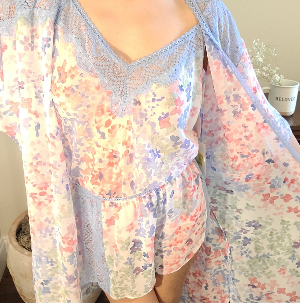 In Bloom Floral Lace Trim Sleepwear Set
